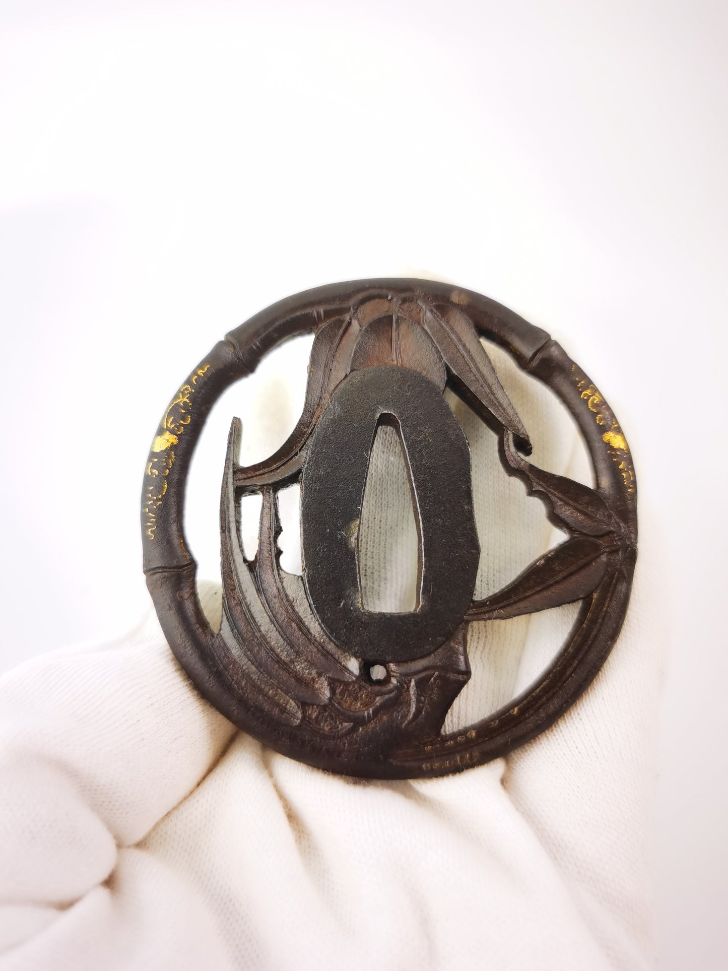 Japanese Signed Bamboo Pattern Tsuba for  Wakziashi Edo Period Antique A339