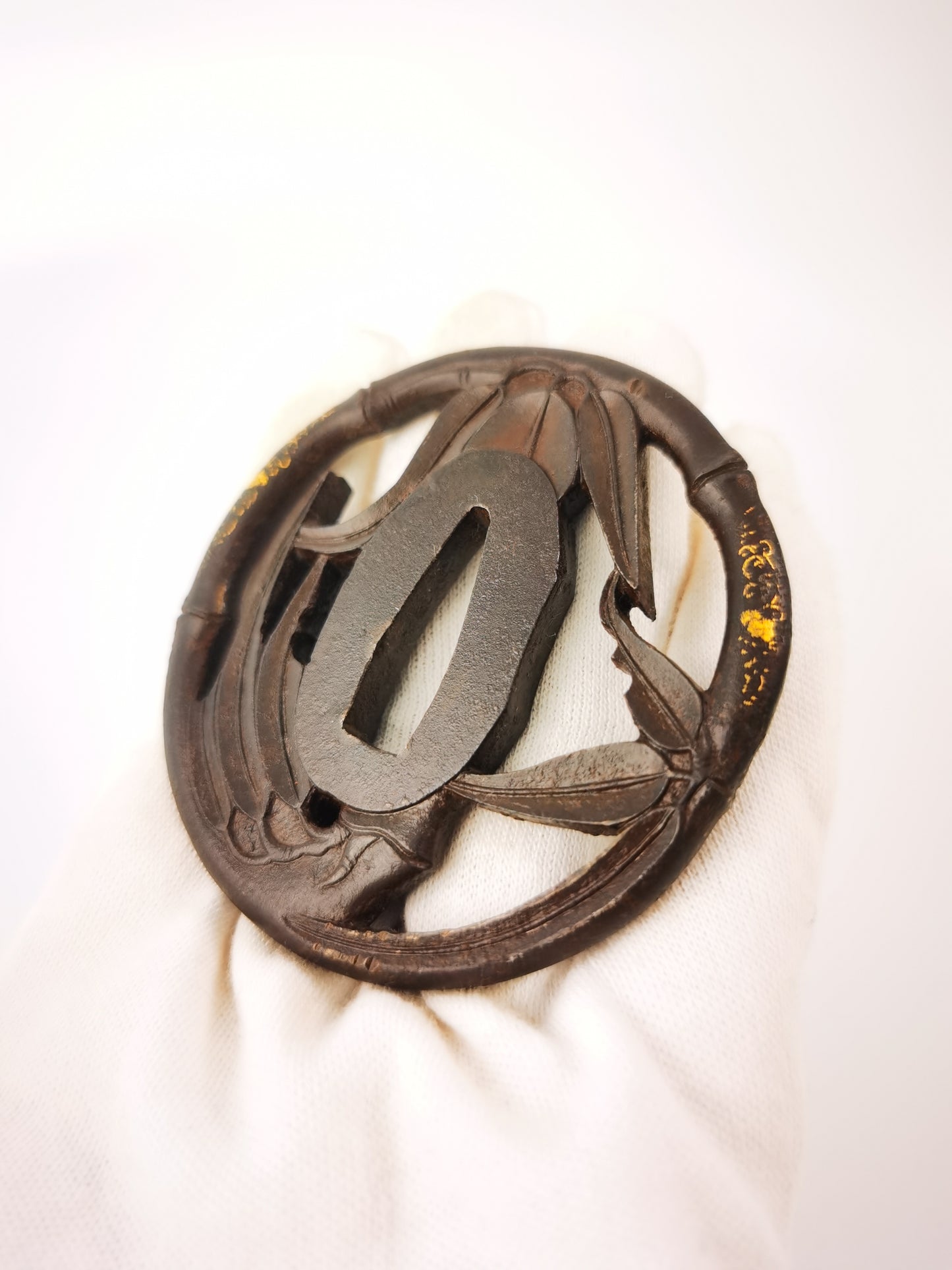 Japanese Signed Bamboo Pattern Tsuba for  Wakziashi Edo Period Antique A339