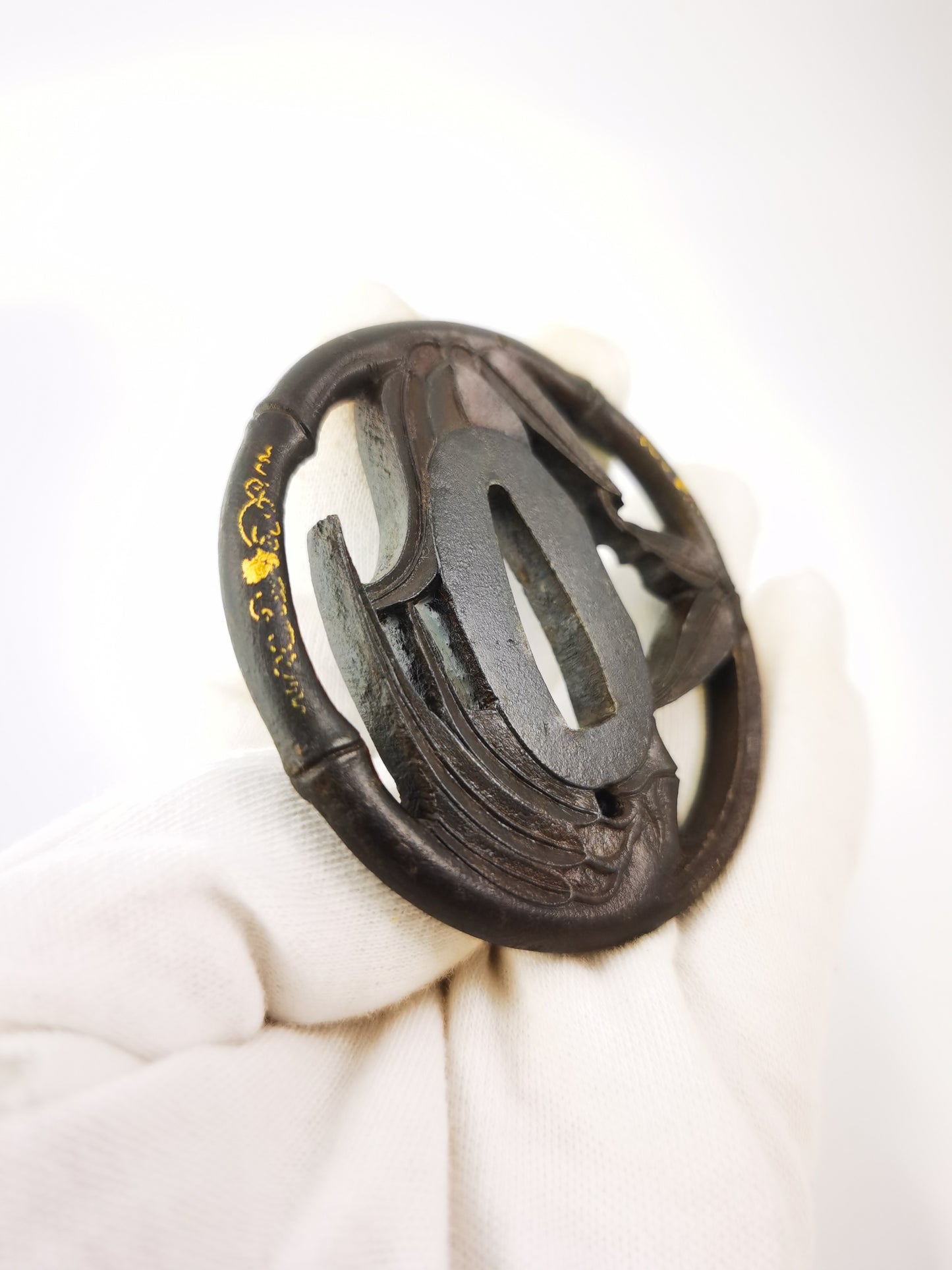 Japanese Signed Bamboo Pattern Tsuba for  Wakziashi Edo Period Antique A339