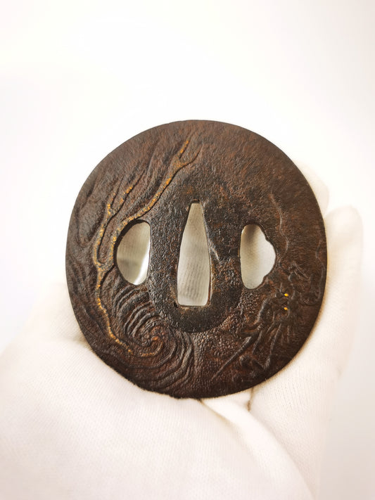 Japanese Cloud Dragon Pattern Tsuba for  Katana Wakziashi Edo Period Antique A343