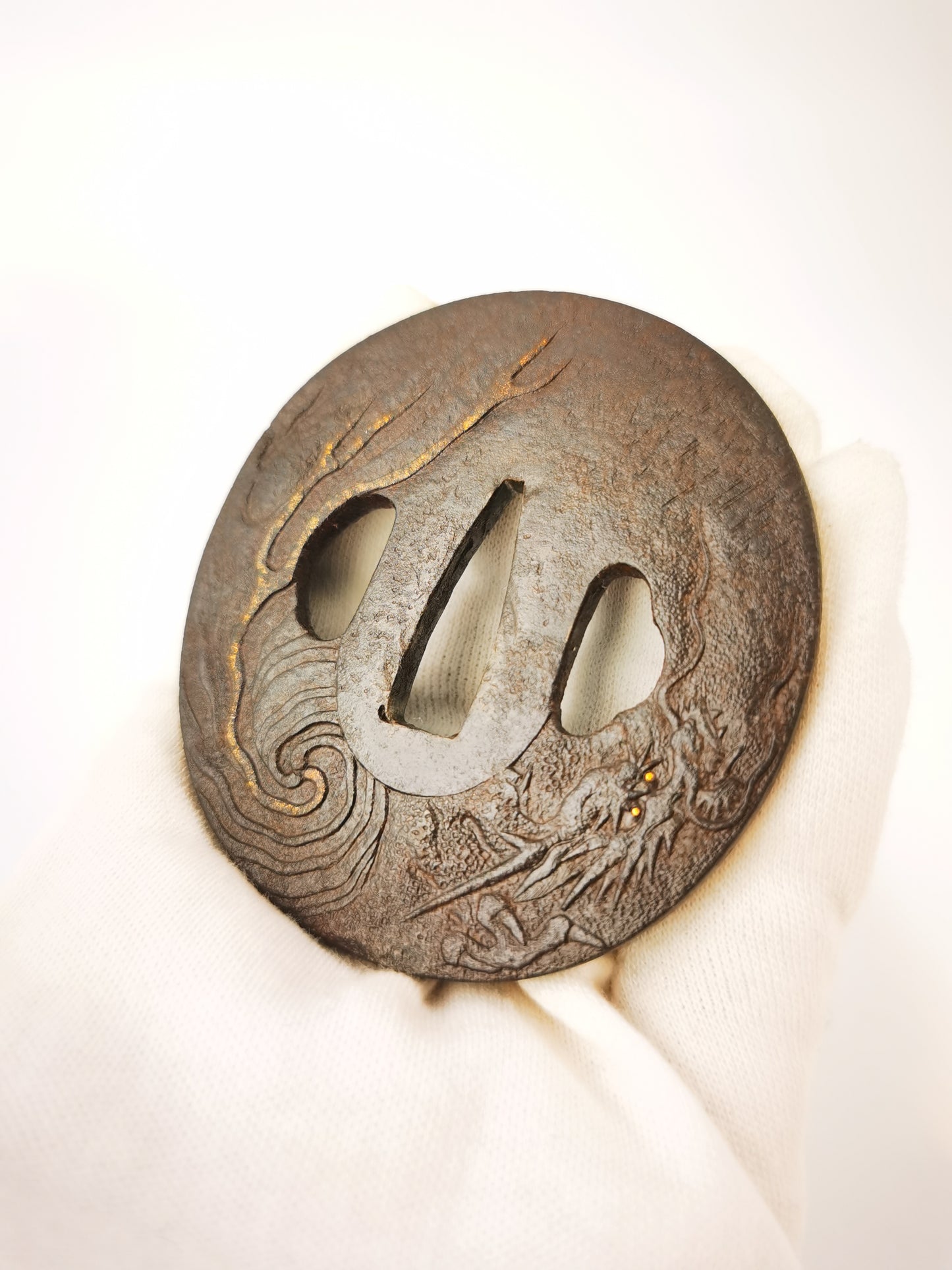 Japanese Cloud Dragon Pattern Tsuba for  Katana Wakziashi Edo Period Antique A343