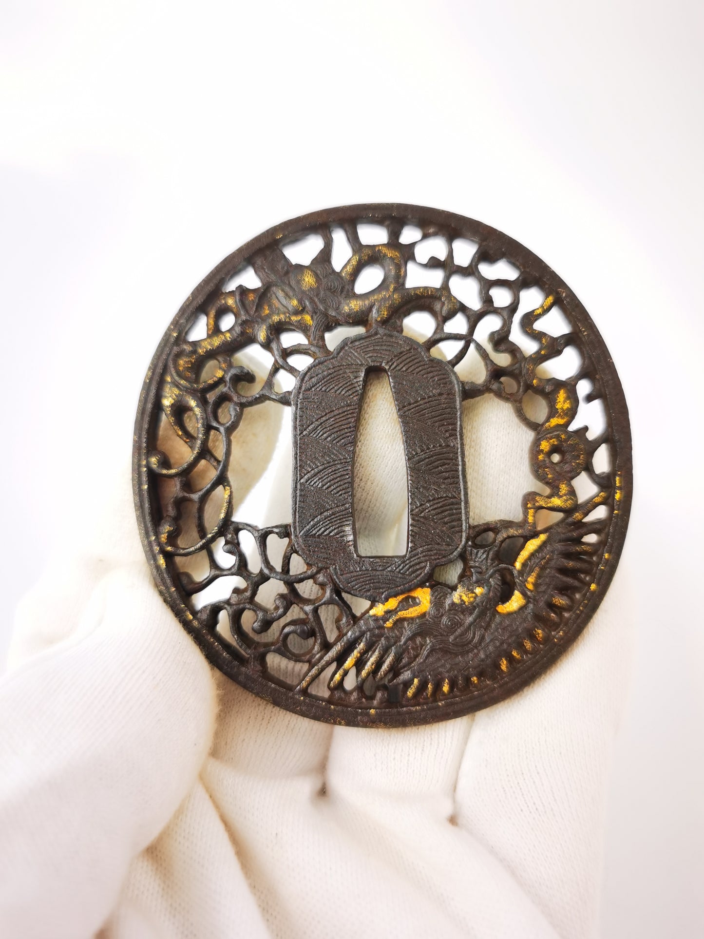 Japanese Shachi & Dragon Nanban  Tsuba for Katana Wakziashi Edo Period A352