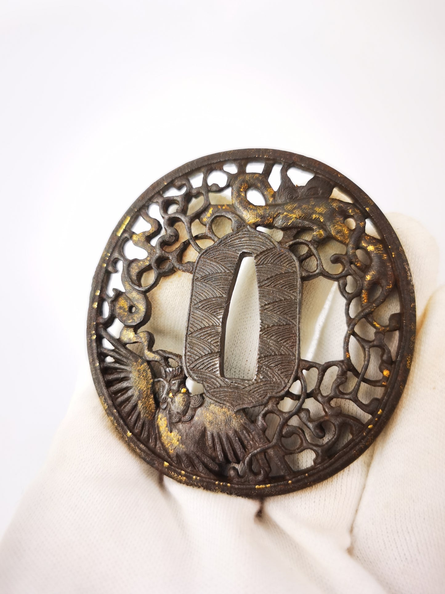 Japanese Shachi & Dragon Nanban  Tsuba for Katana Wakziashi Edo Period A352