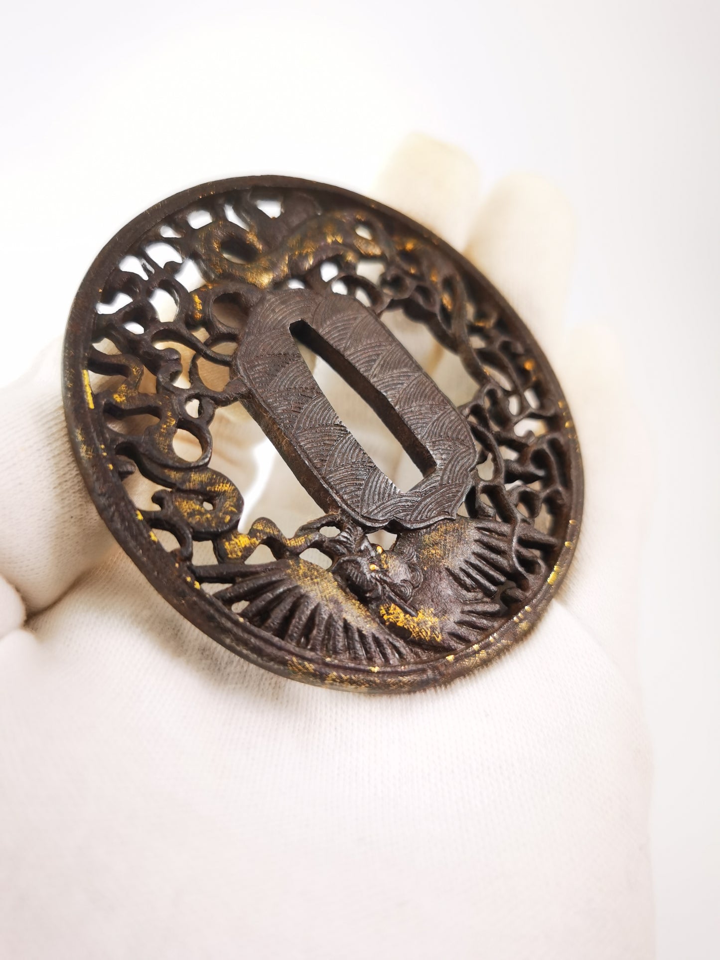 Japanese Shachi & Dragon Nanban  Tsuba for Katana Wakziashi Edo Period A352