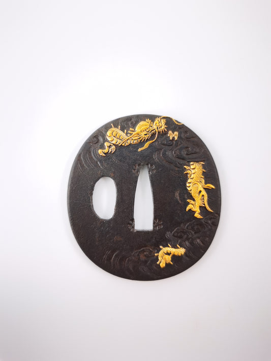 Japanese Cloud Dragon Pattern  Tsuba for Tanto Edo Period A353