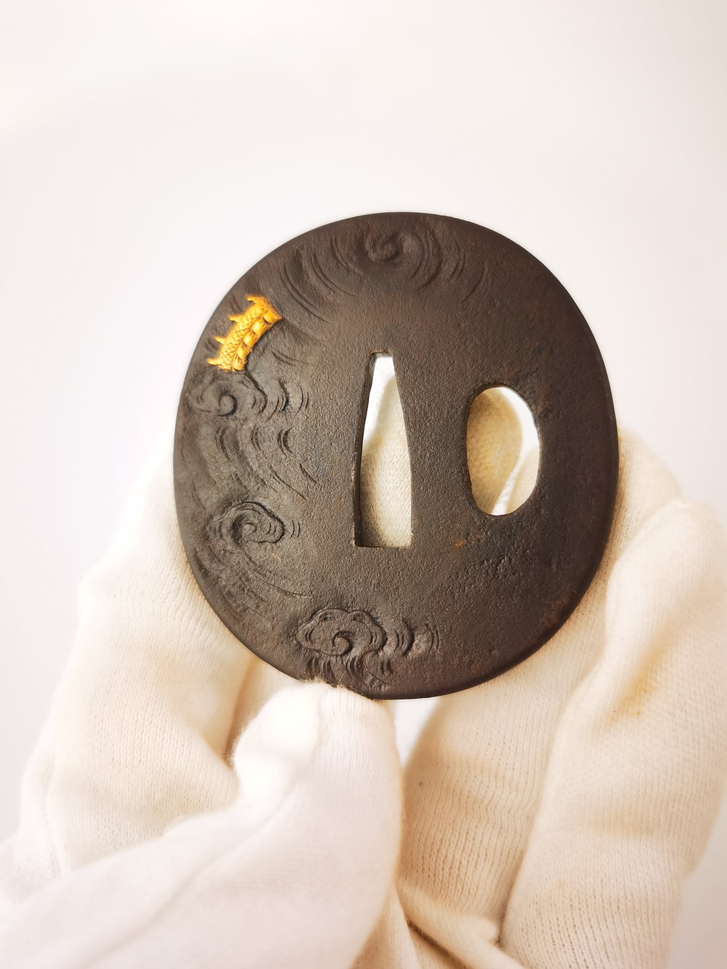 Japanese Cloud Dragon Pattern  Tsuba for Tanto Edo Period A353