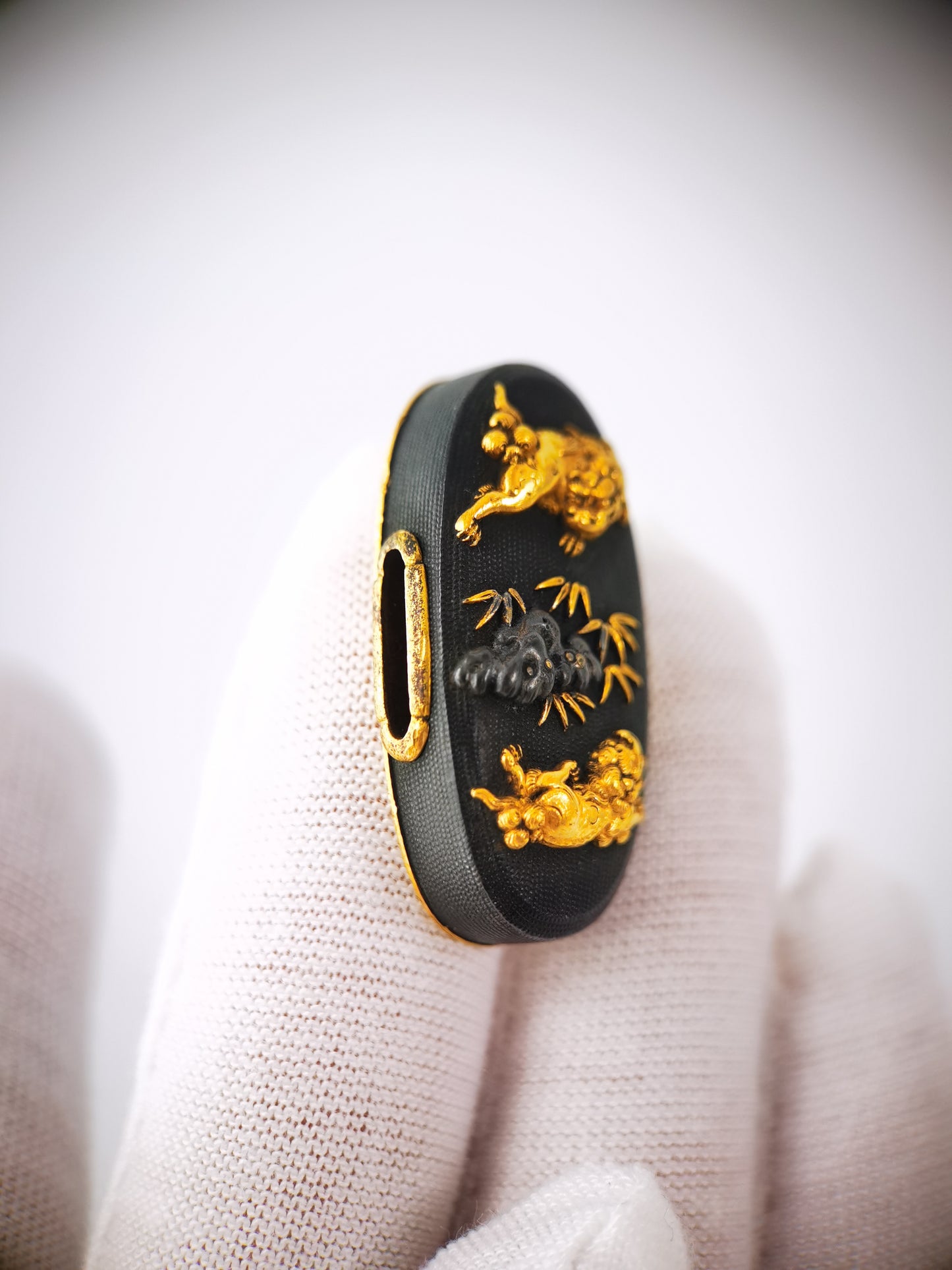 Japanese Small Lion Dog Pattern Fuchi&Kashira for Katana Wakziashi Edo Period Antique B174