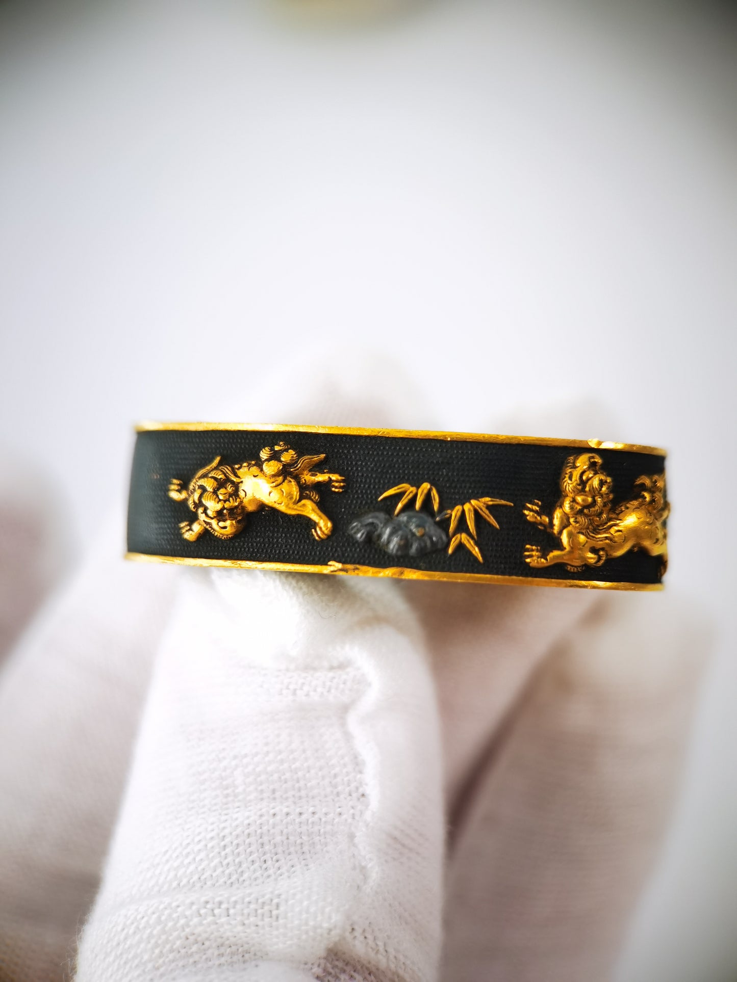 Japanese Small Lion Dog Pattern Fuchi&Kashira for Katana Wakziashi Edo Period Antique B174