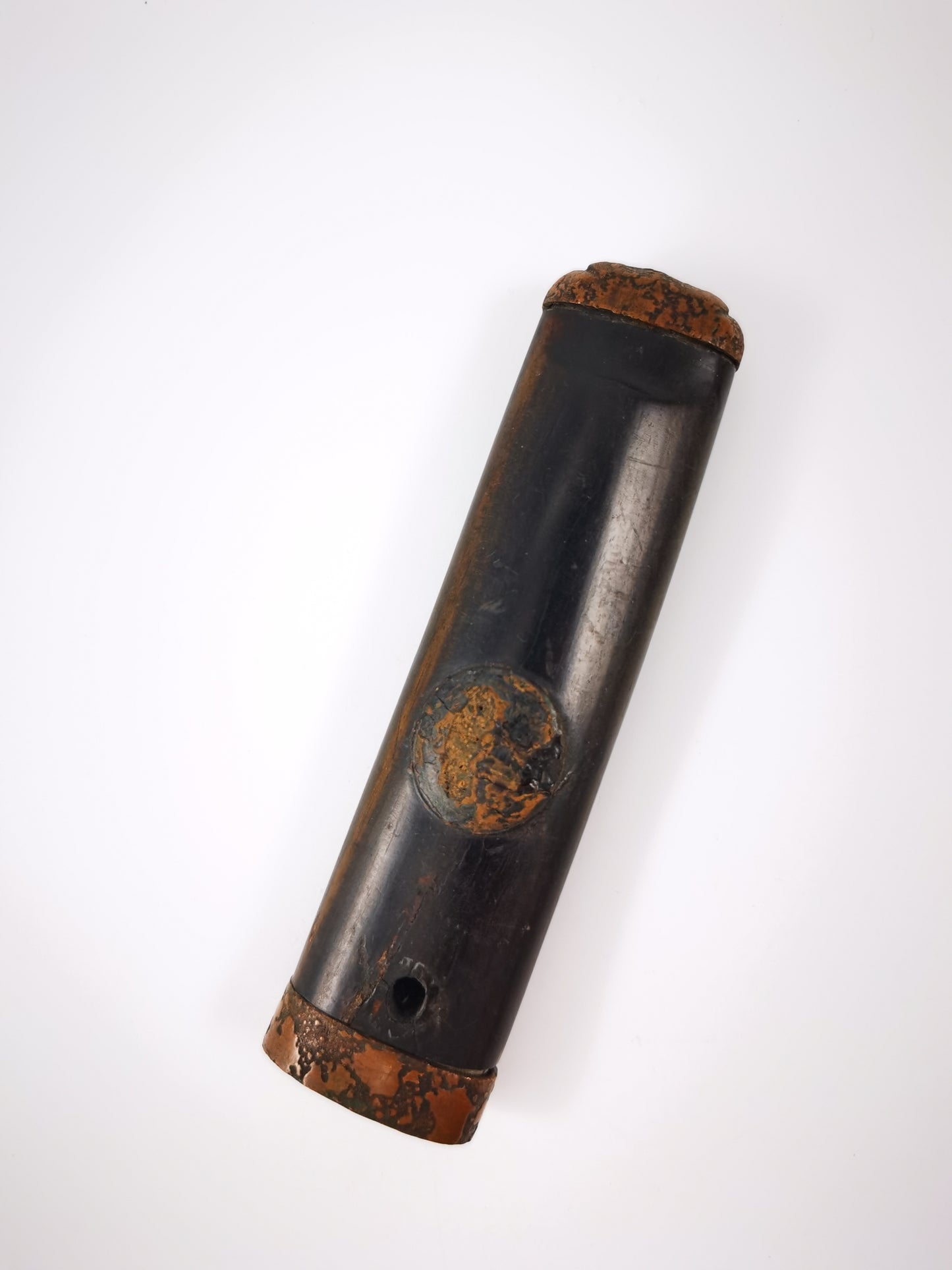 Japanese Aged bronze with stone grain Texture Single Kashira for Tanto Edo Period Antique B175