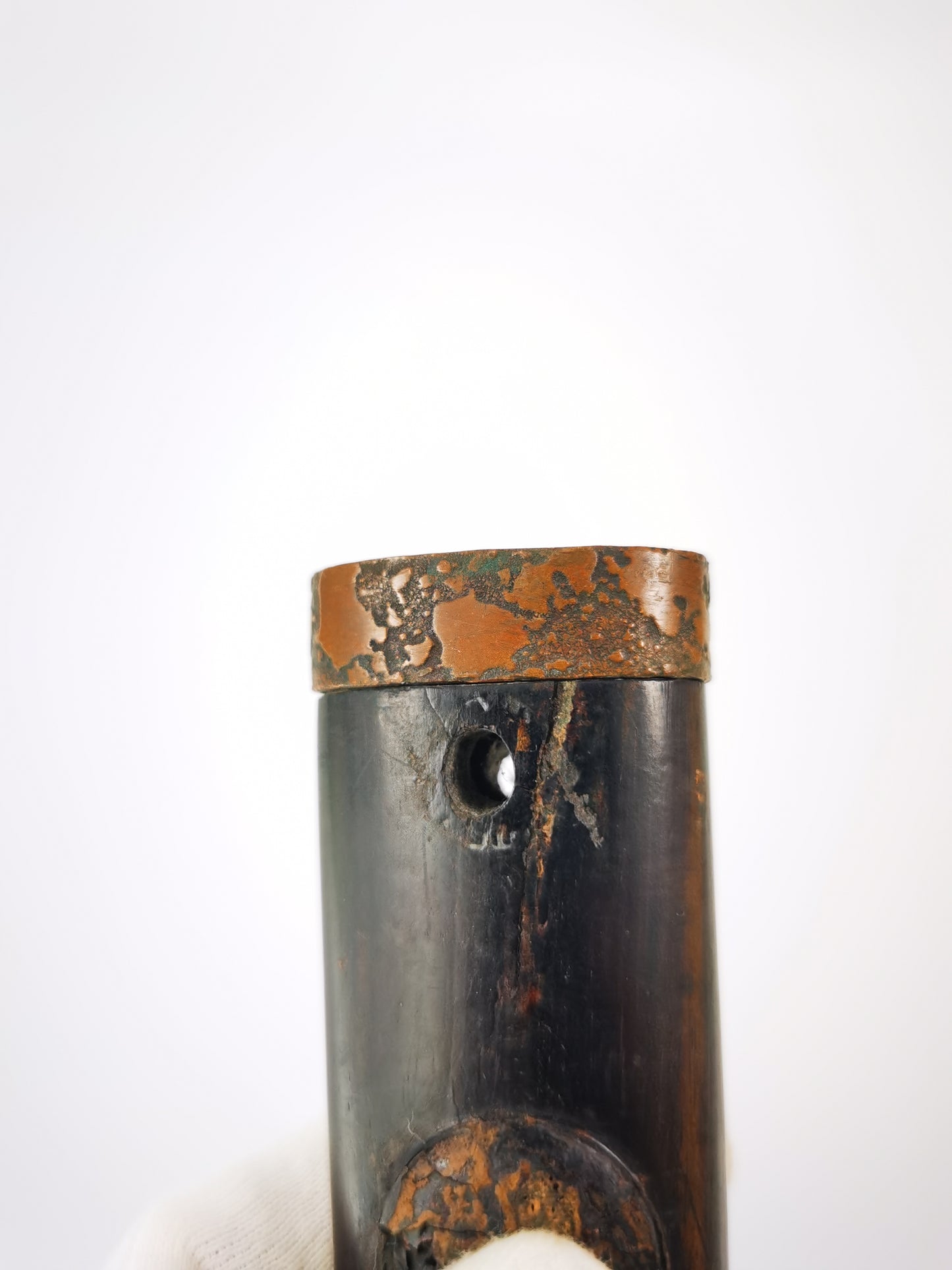 Japanese Aged bronze with stone grain Texture Single Kashira for Tanto Edo Period Antique B175