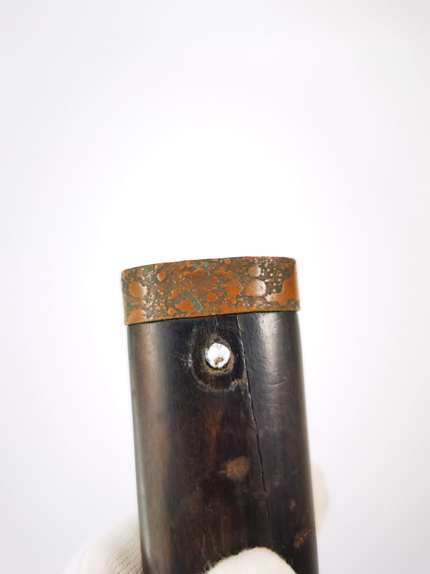Japanese Aged bronze with stone grain Texture Single Kashira for Tanto Edo Period Antique B175