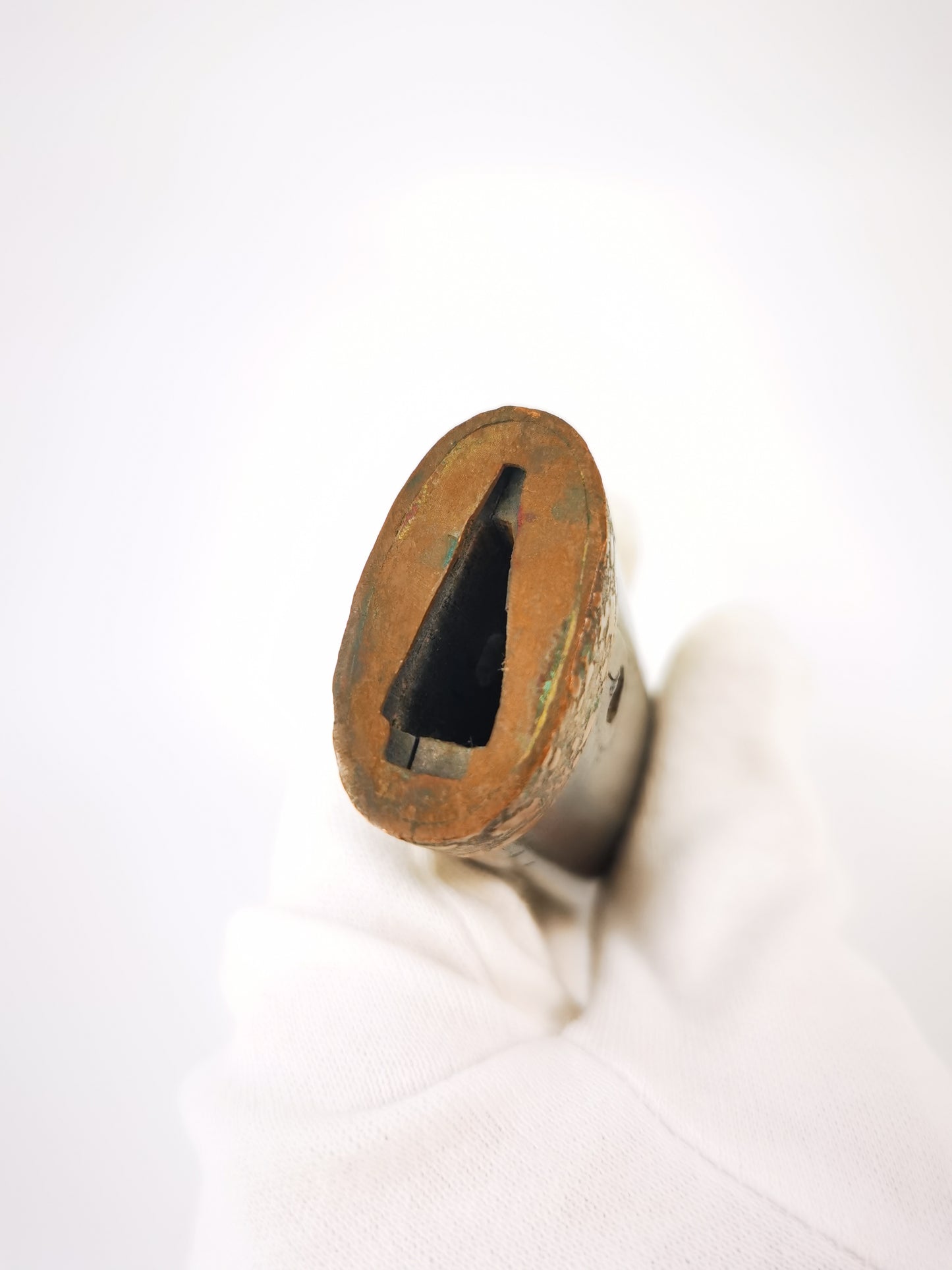 Japanese Aged bronze with stone grain Texture Single Kashira for Tanto Edo Period Antique B175