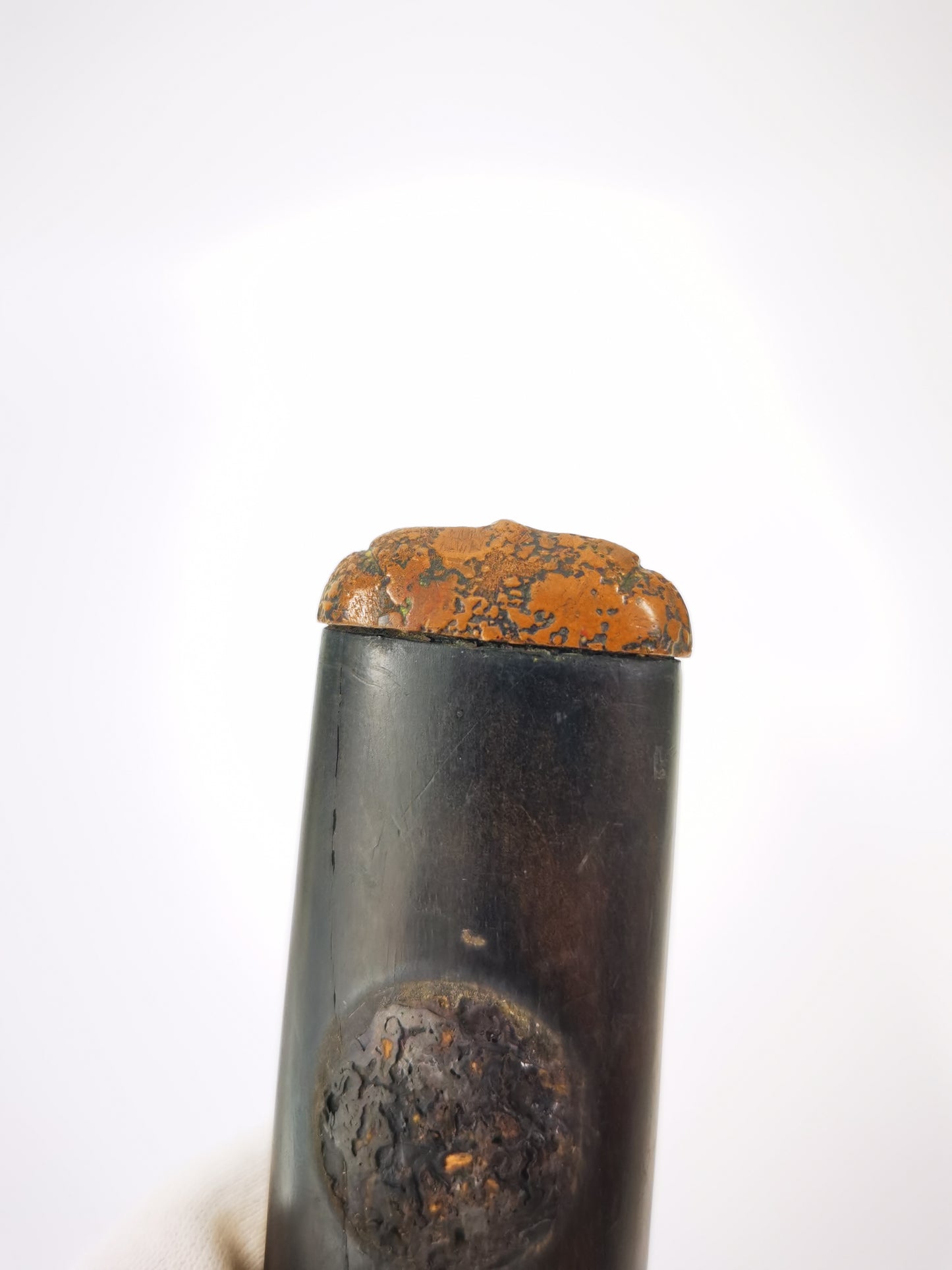 Japanese Aged bronze with stone grain Texture Single Kashira for Tanto Edo Period Antique B175