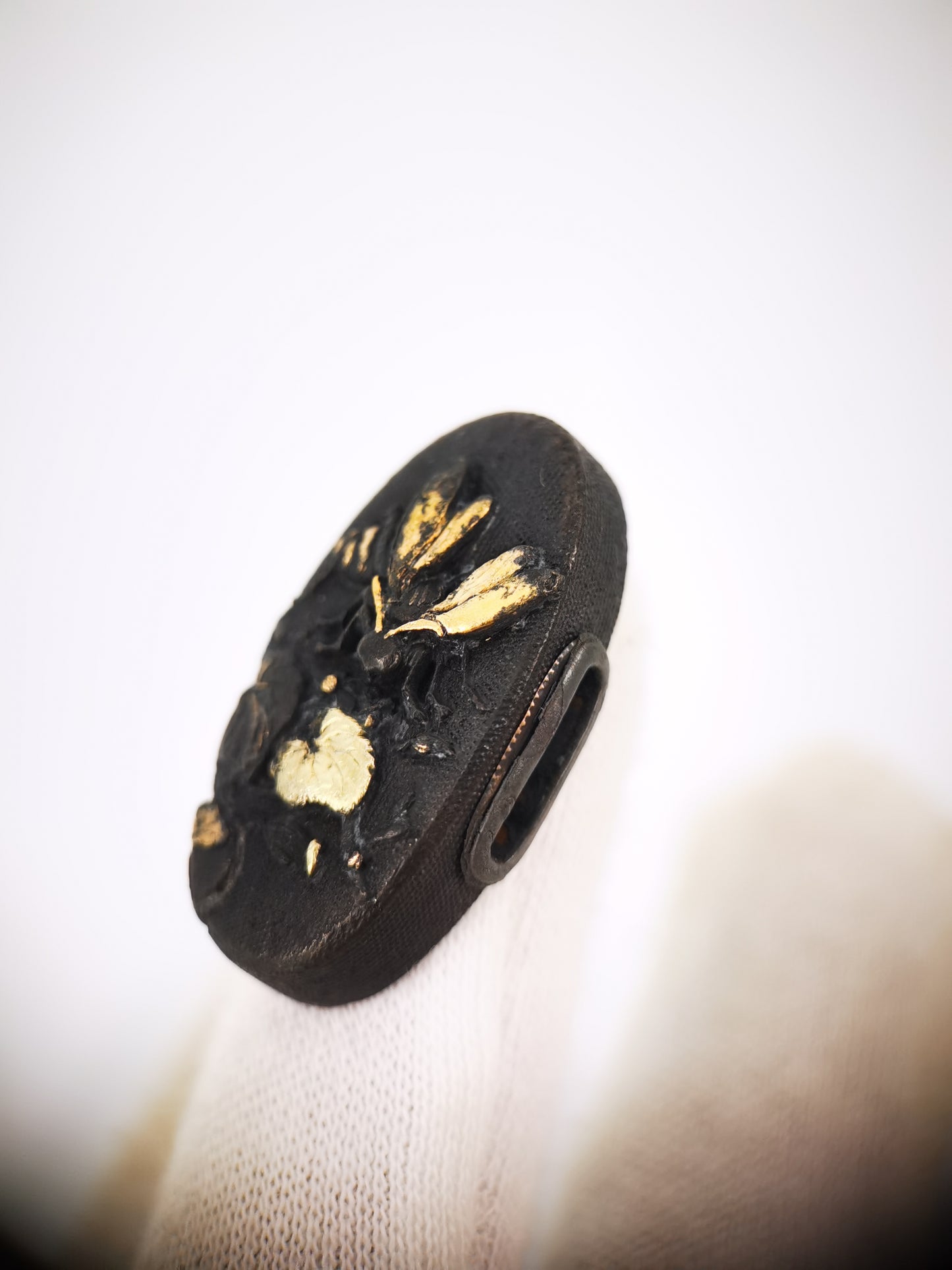 Japanese Sunflower Leaf & Bee Pattern Fuchi and Kashira for Katana Wakziashi Edo Period Antique B177