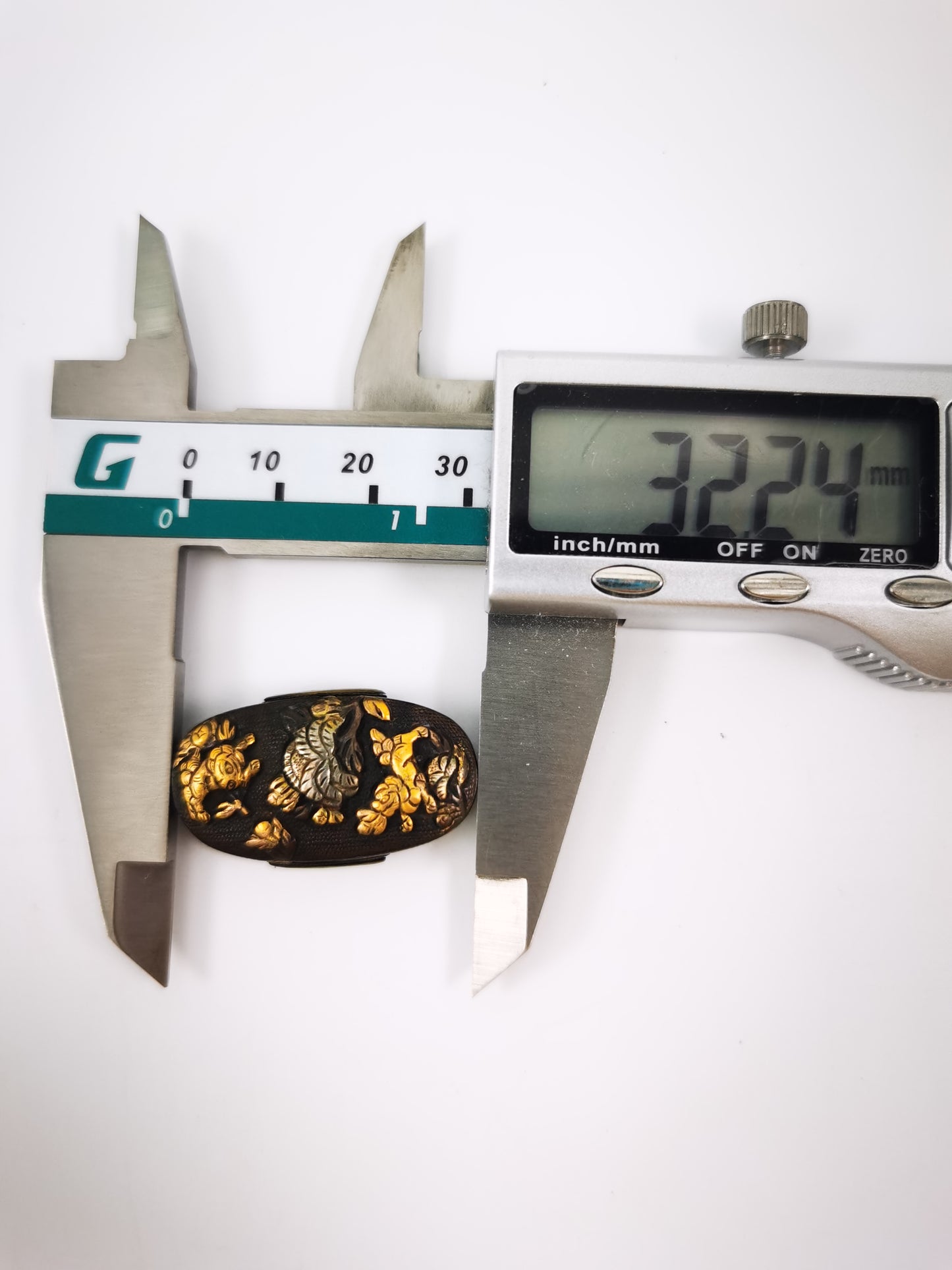 Japanese Lion Dog and Peony Pattern Fuchi and Kashira for Wakziashi Edo Period Antique B178