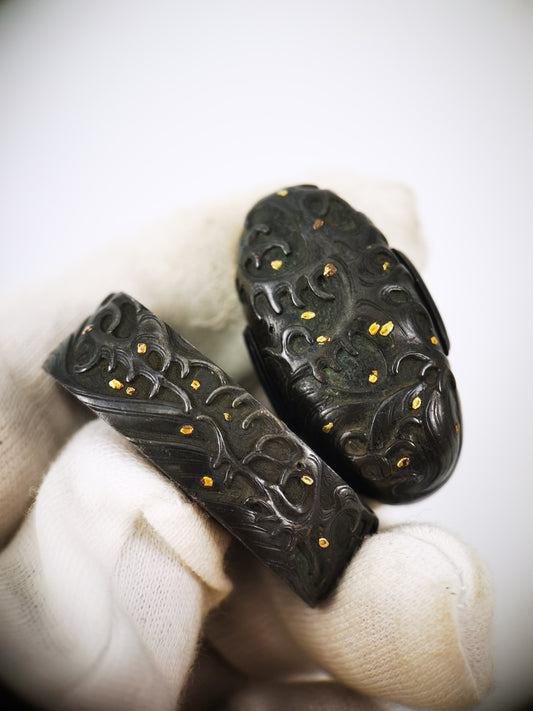 Japanese Wave Pattern Fuchi and  Kashira for Katana Wakziashi Edo Period Antique B179