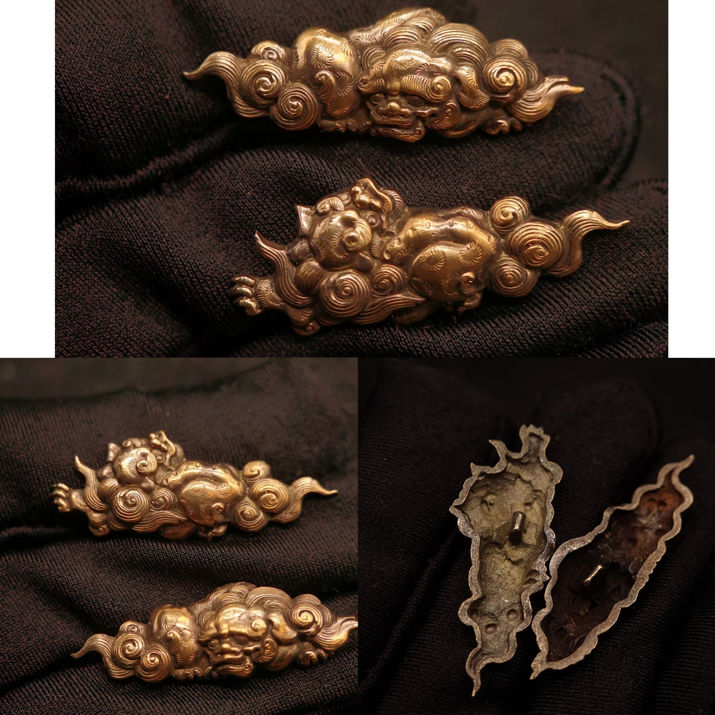 Japanese Lion Dog and Peony Pattern Tsuba F&K Menuki set for Katana, Y190