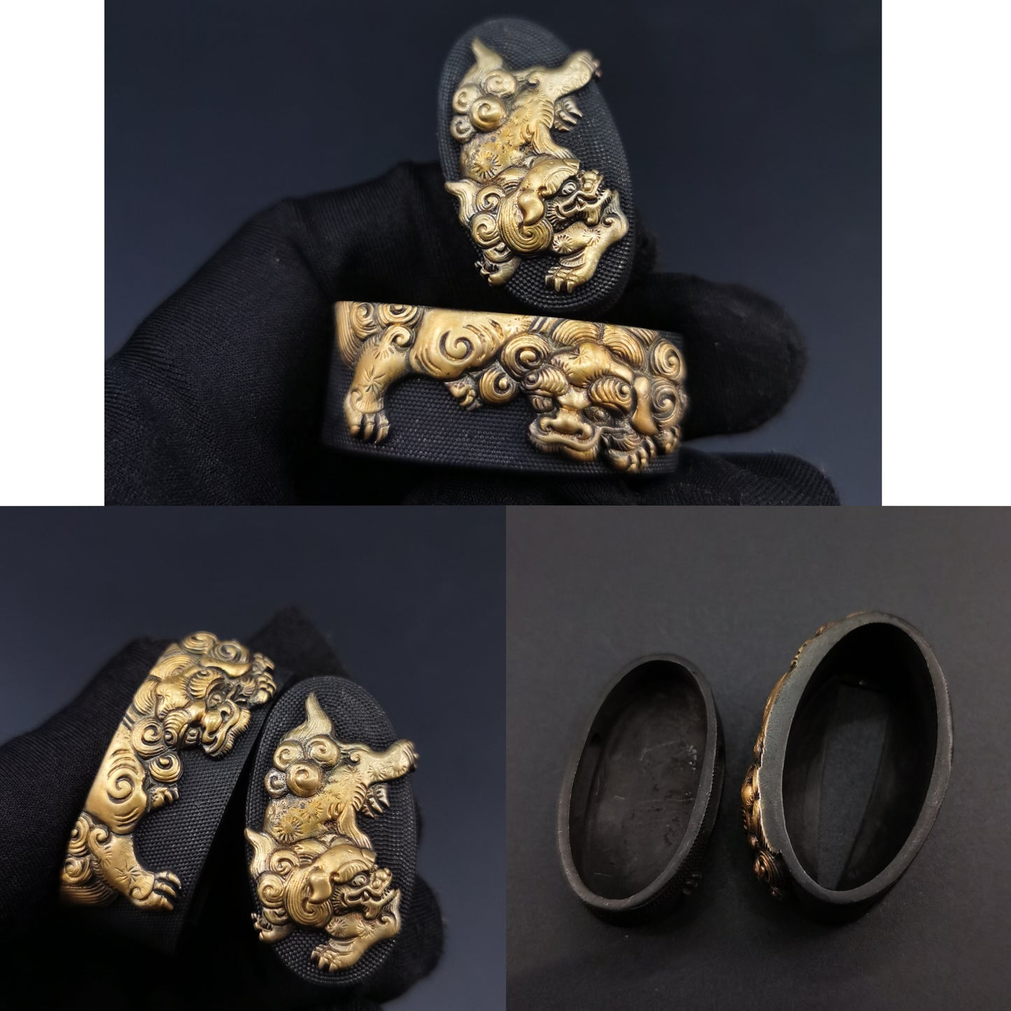Japanese Lion Dog and Peony Pattern Tsuba F&K Menuki set for Katana, Y190