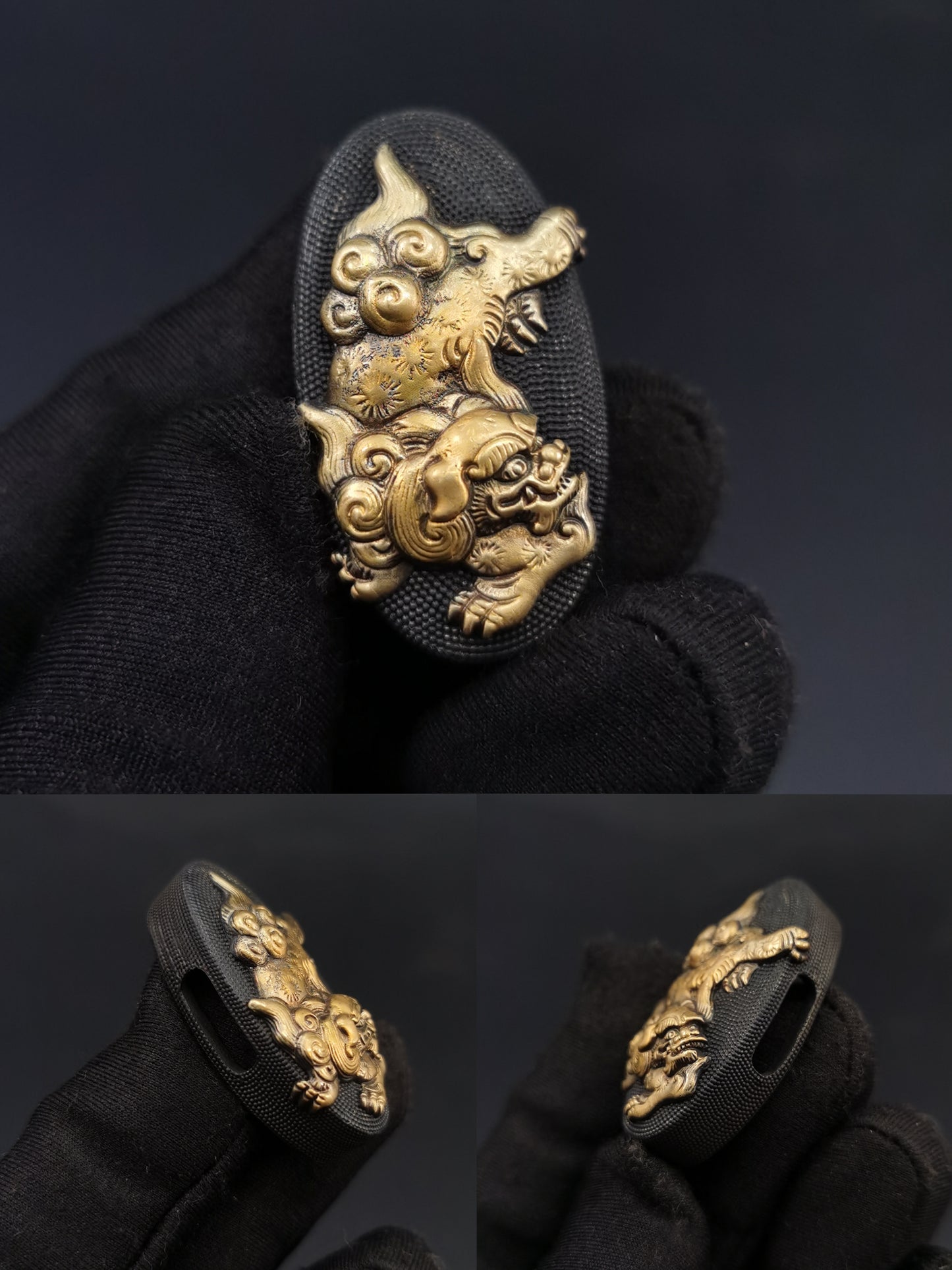 Japanese Lion Dog and Peony Pattern Tsuba F&K Menuki set for Katana, Y190