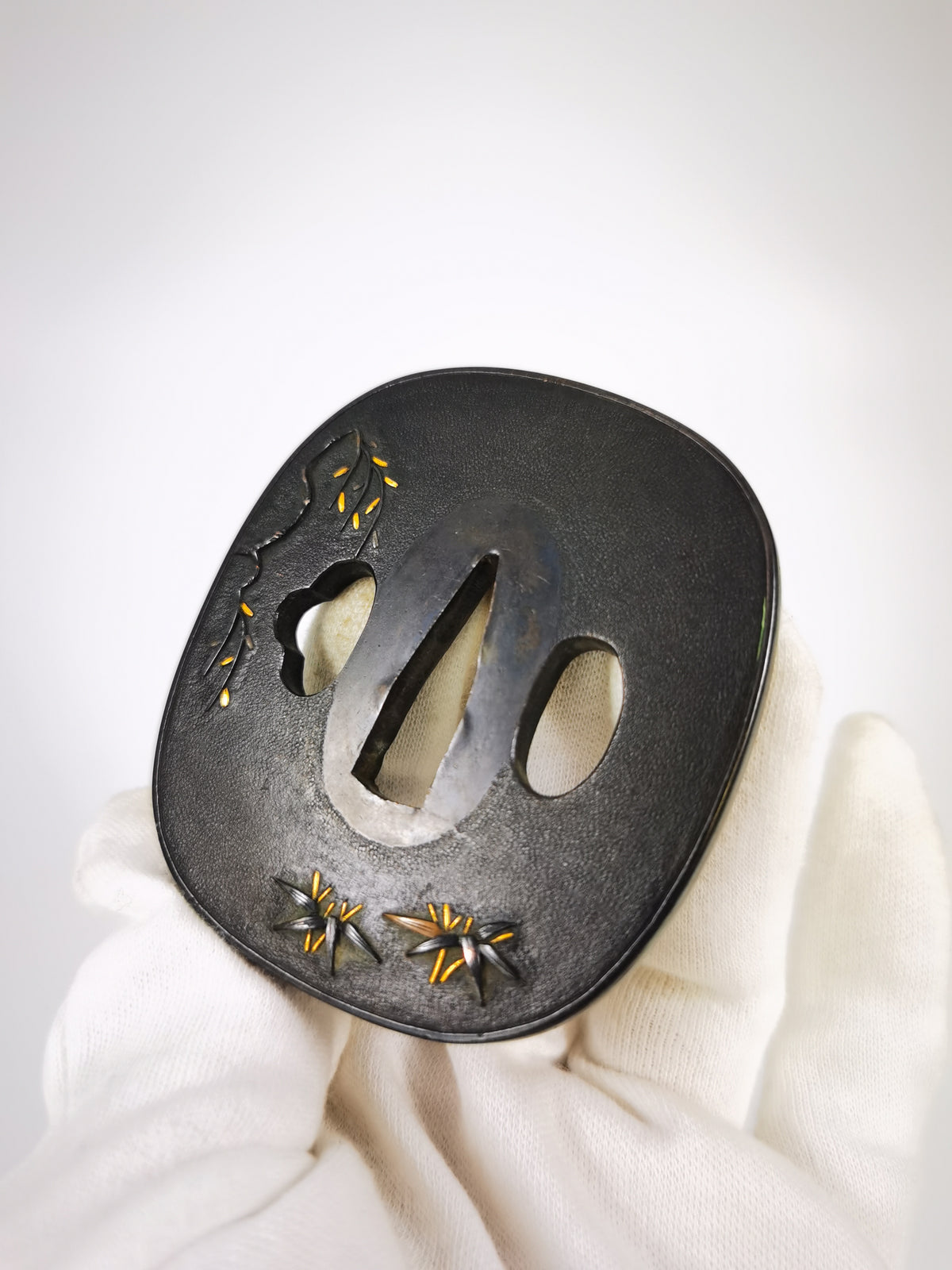 Japanese Sword Fitting Heron Pattern 5-Piece Set for Wakizashi and Tanto Edo Period Antique E015