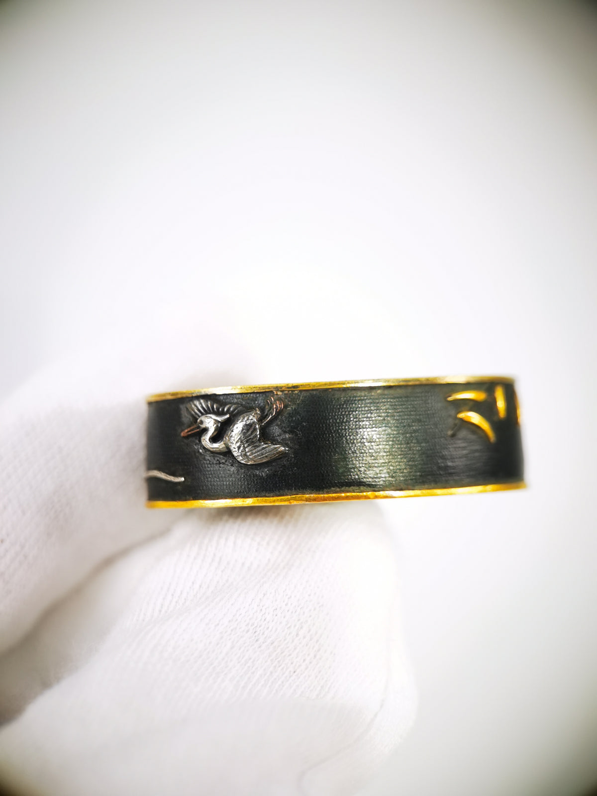 Japanese Sword Fitting Heron Pattern 5-Piece Set for Wakizashi and Tanto Edo Period Antique E015