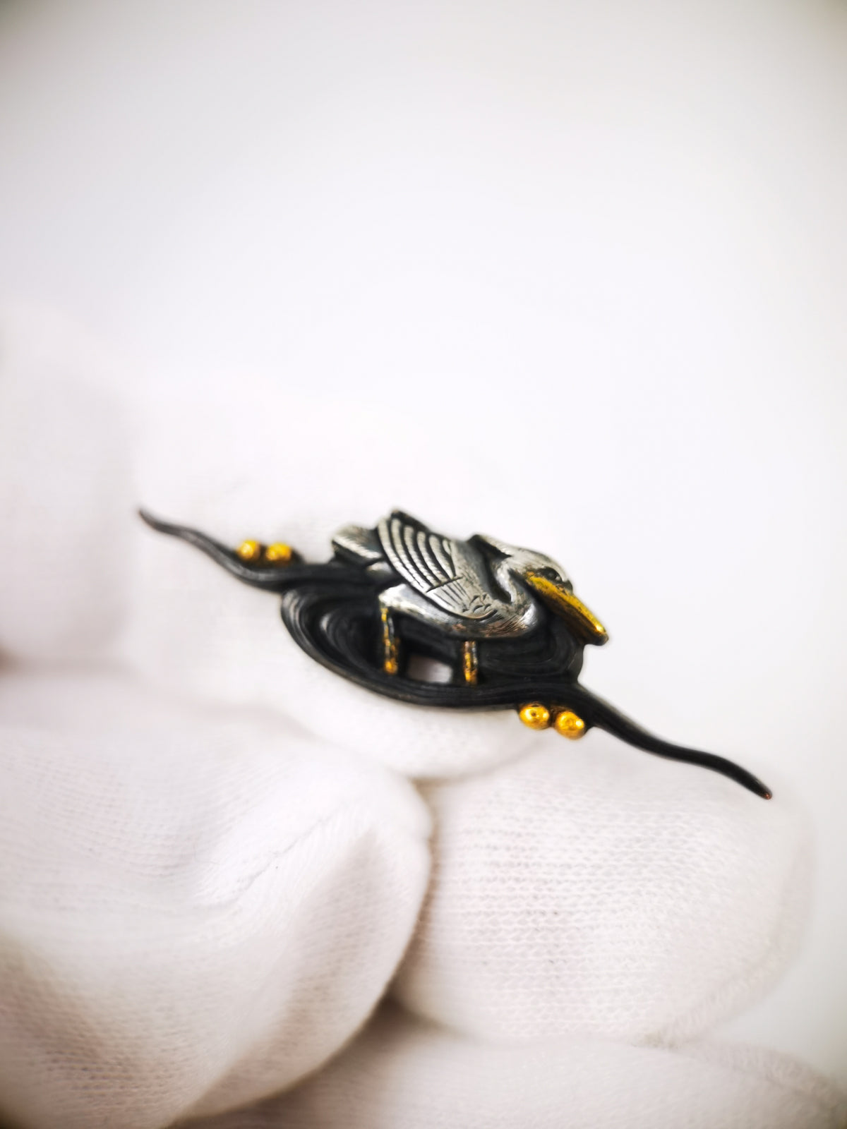 Japanese Sword Fitting Heron Pattern 5-Piece Set for Wakizashi and Tanto Edo Period Antique E015