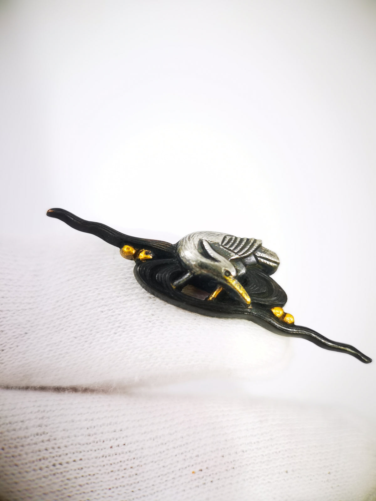 Japanese Sword Fitting Heron Pattern 5-Piece Set for Wakizashi and Tanto Edo Period Antique E015