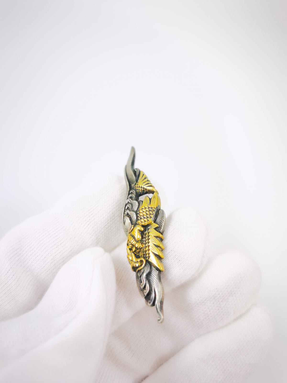 Japanese Sword Fitting Shachihoko and Surging Waves Pattern Menuki for Katana and Tachi Edo Period Antique C124