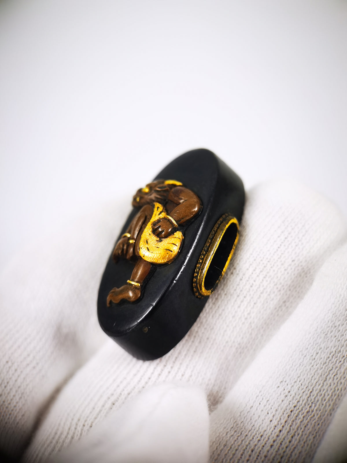 Japanese Sword Fitting Shoki and Oni Pattern Fuchi and Kashira for Katana and Wakzaishi Edo Period Antique B188