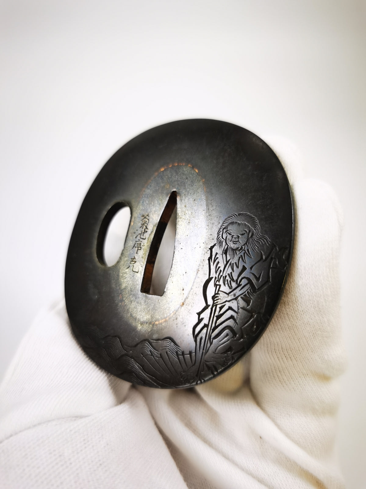 Japanese Sword Fitting Sennin Motif Pair of Tsuba for Wakzaishi Edo Period Antique A373
