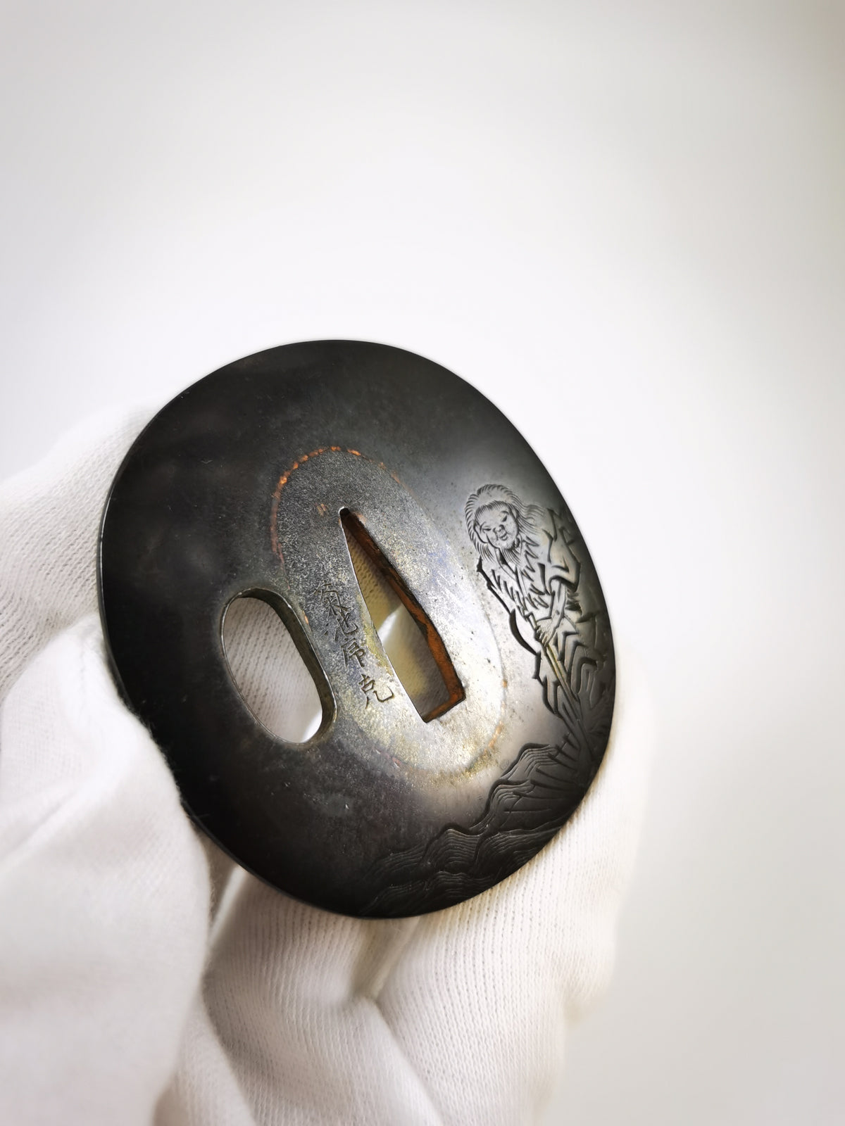 Japanese Sword Fitting Sennin Motif Pair of Tsuba for Wakzaishi Edo Period Antique A373