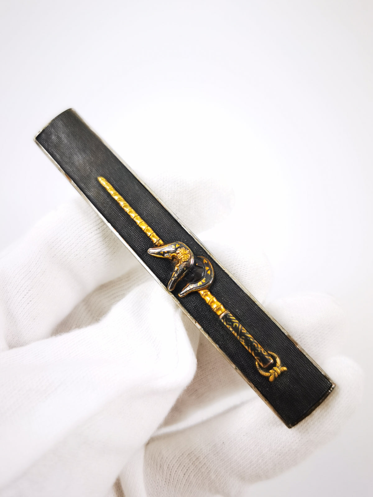 Japanese Sword Fitting Saddle and War Whip motif kozuka for Wakzaishi and Tanto Edo Period Antique D151