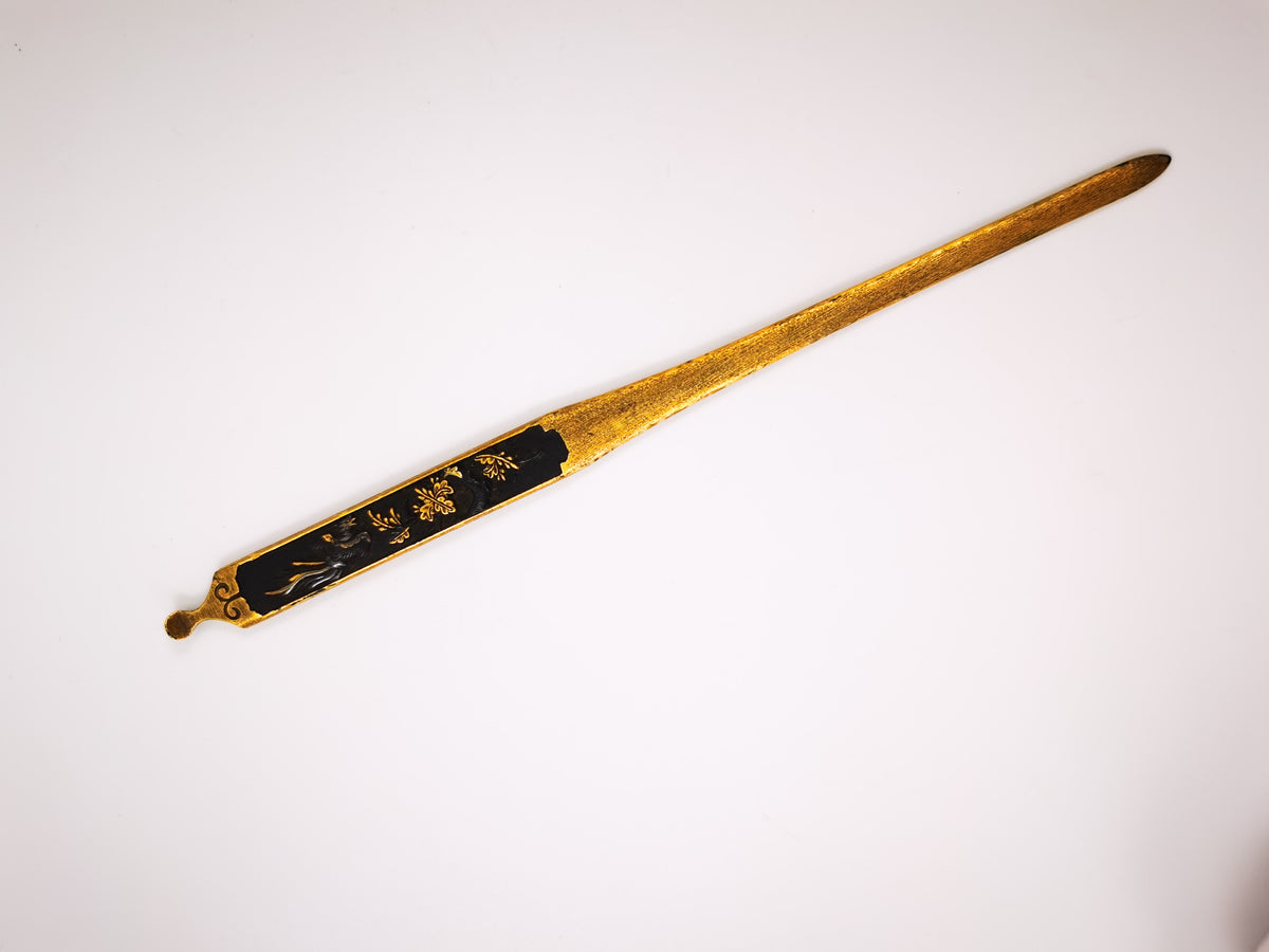 Japanese Sword Fitting Phoenix Perched on Paulownia Motif Kogai for Wakzaishi and Tanto Edo Period Antique D156